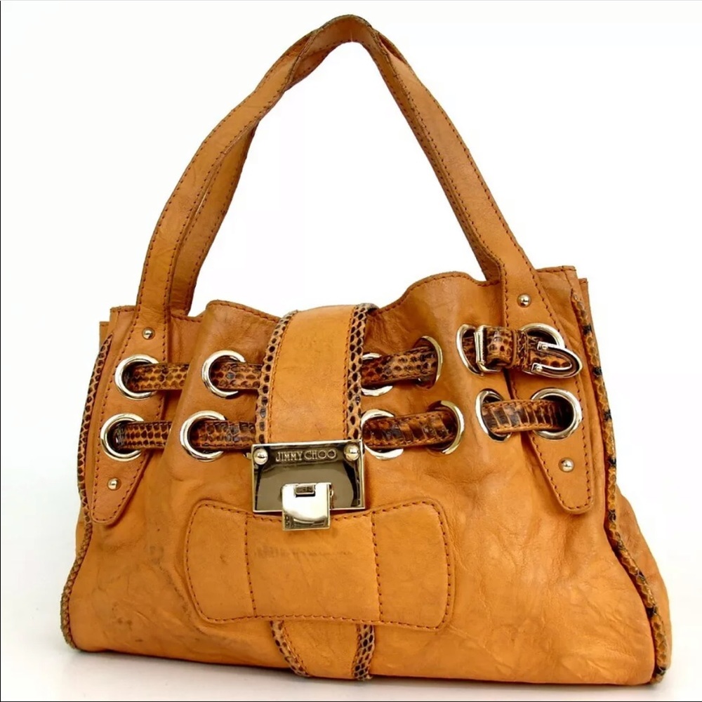 Jimmy choo romana bag. Tan with snake skin trim